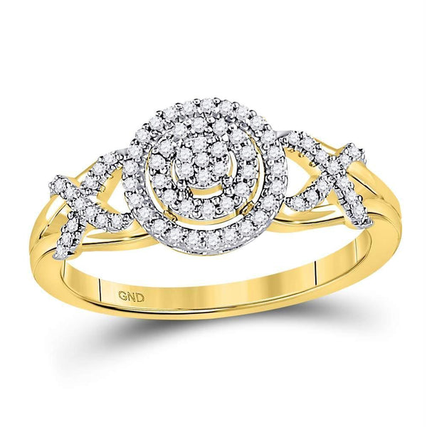 10kt Yellow Gold Women's Diamond Cluster Split-shank XO Ring-Rings And Bands-JadeMoghul Inc.