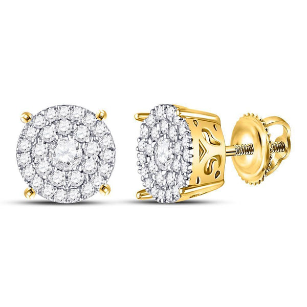 10kt Yellow Gold Women's Diamond Concentric Circle Cluster Earrings 3/8 Cttw-Gold & Diamond Earrings-JadeMoghul Inc.