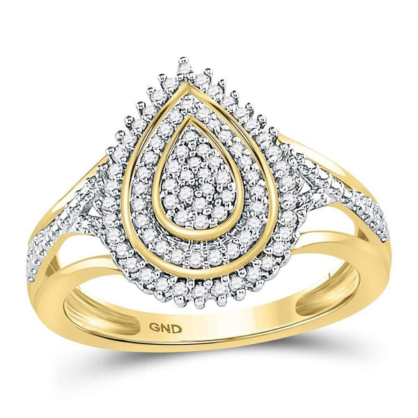 10kt Yellow Gold Women's Diamond Concentric Teardrop Cluster Ring-Rings And Bands-9-JadeMoghul Inc.