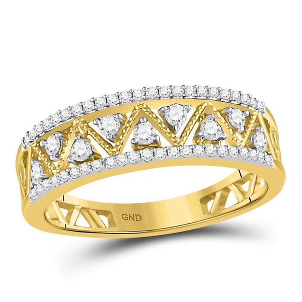 10kt Yellow Gold Women's Diamond Double Row Zigzag Band Ring 1.00 Cttw-Gold & Diamond Rings-JadeMoghul Inc.