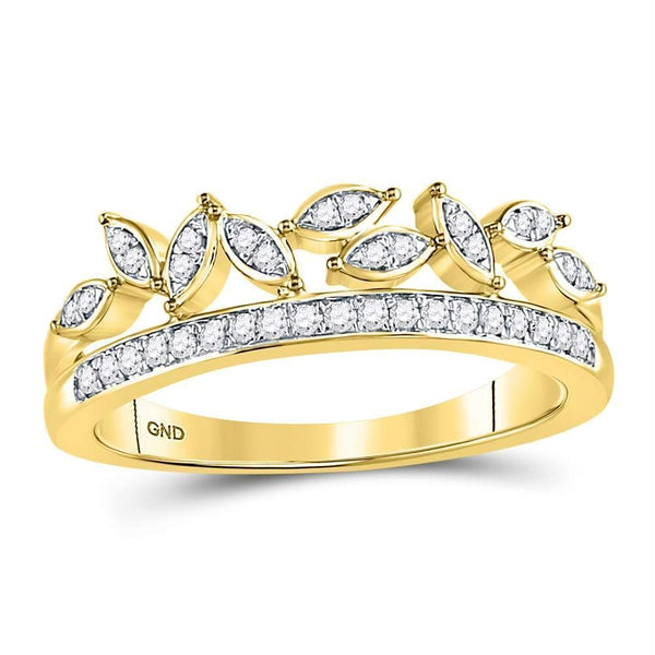 10kt Yellow Gold Women's Diamond Floral Leaf Band Ring-Rings And Bands-JadeMoghul Inc.