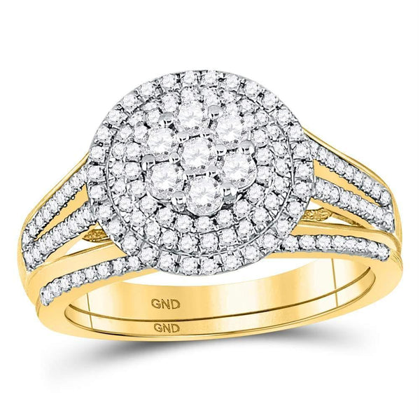 10kt Yellow Gold Women's Diamond Flower Bridal Ring Band Set-Gold & Diamond Wedding Jewelry-5-JadeMoghul Inc.