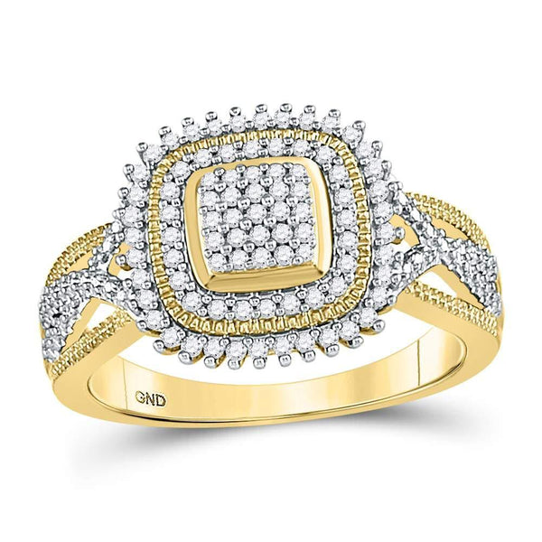 10kt Yellow Gold Women's Diamond Frame Cluster Ring 1/4 Cttw-Gold & Diamond Rings-JadeMoghul Inc.