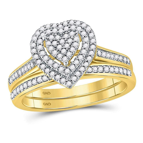 10kt Yellow Gold Women's Diamond Heart Bridal or Engagement Ring Set 1/3 Cttw-Gold & Diamond Wedding Jewelry-JadeMoghul Inc.