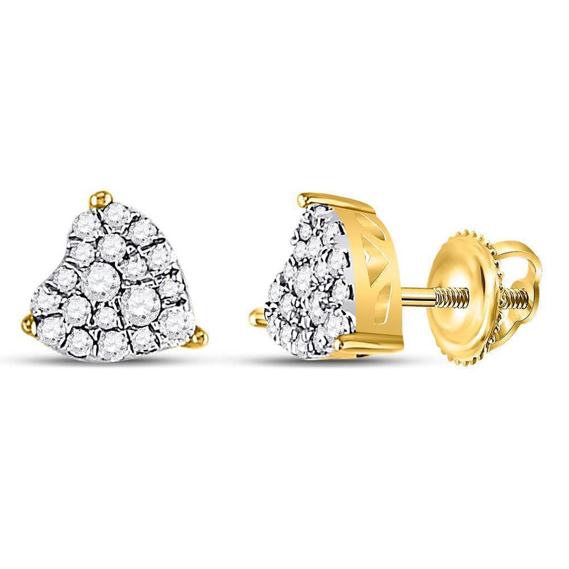 10kt Yellow Gold Women's Diamond Heart Cluster Earrings 1/4 Cttw-Gold & Diamond Earrings-JadeMoghul Inc.