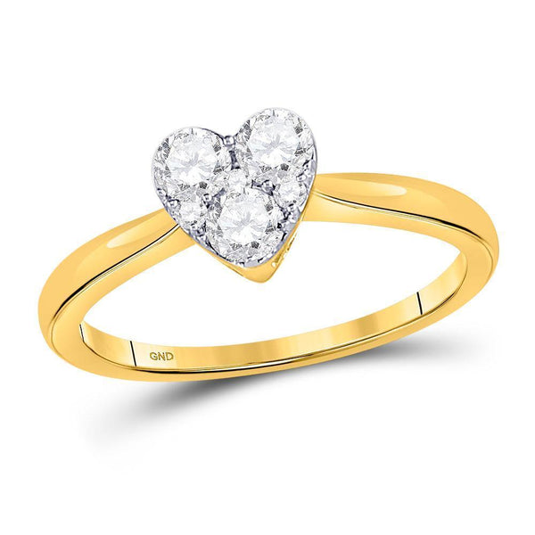 10kt Yellow Gold Women's Diamond Heart Cluster Ring 1/2 Cttw-Gold & Diamond Rings-JadeMoghul Inc.