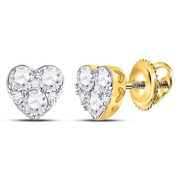 10kt Yellow Gold Women's Diamond Heart Cluster Stud Earrings 1/2 Cttw-Gold & Diamond Earrings-JadeMoghul Inc.