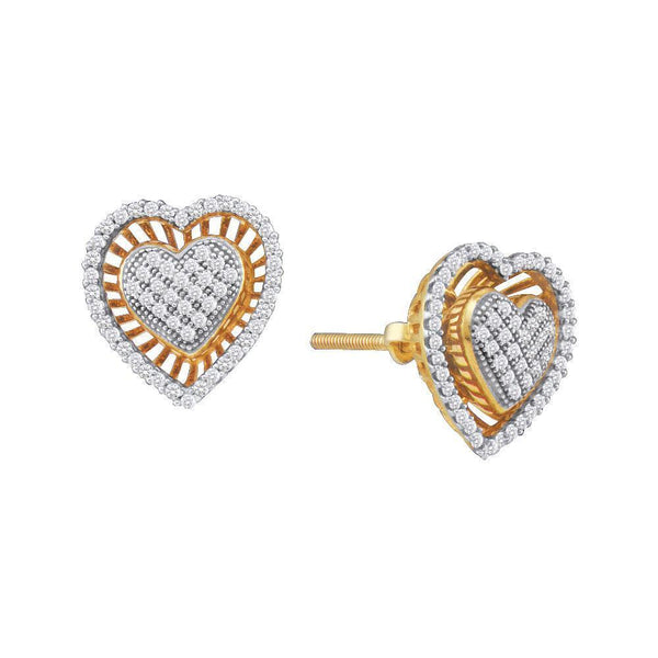 10kt Yellow Gold Women's Diamond Heart Cluster Stud Earrings 1/3 Cttw-Gold & Diamond Earrings-JadeMoghul Inc.