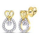 10kt Yellow Gold Women's Diamond Heart Teardrop Dangle Earrings-Earrings-JadeMoghul Inc.