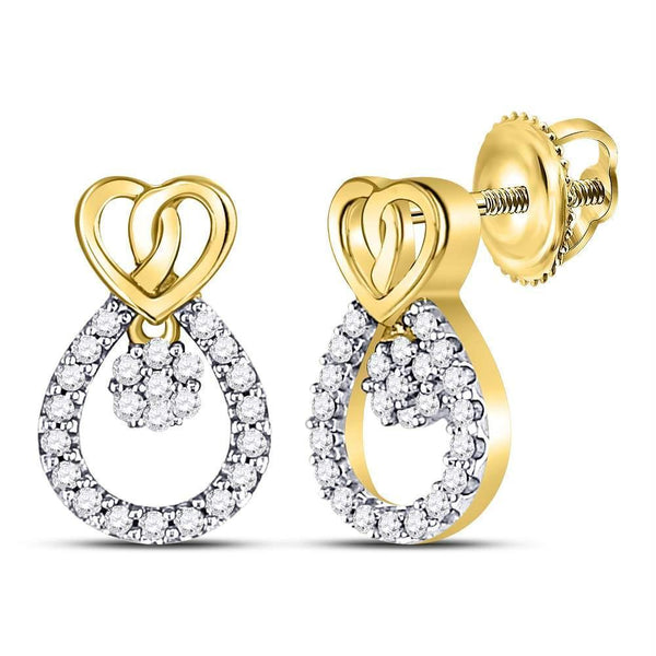 10kt Yellow Gold Women's Diamond Heart Teardrop Dangle Earrings-Earrings-JadeMoghul Inc.