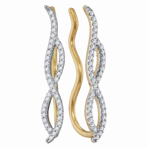 10kt Yellow Gold Women's Diamond Infinity Climber Earrings 1/4 Cttw-Gold & Diamond Earrings-JadeMoghul Inc.