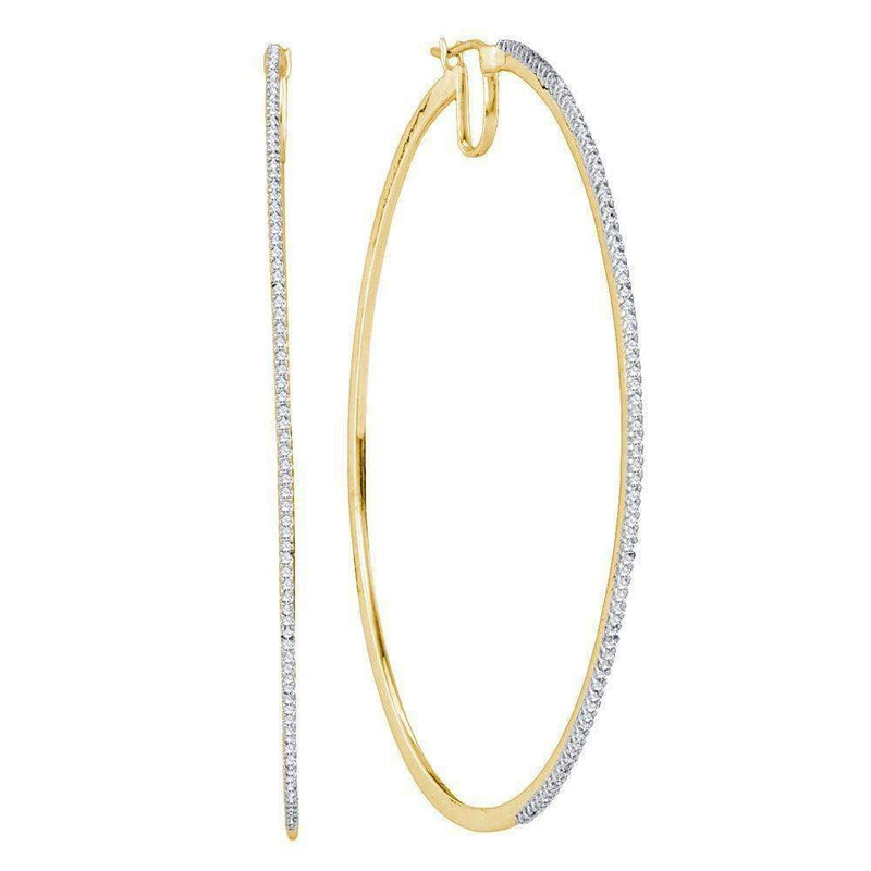 10kt Yellow Gold Women's Diamond Large Hoop Earrings 1-2 Cttw - FREE Shipping (US/CAN)-Gold & Diamond Earrings-JadeMoghul Inc.