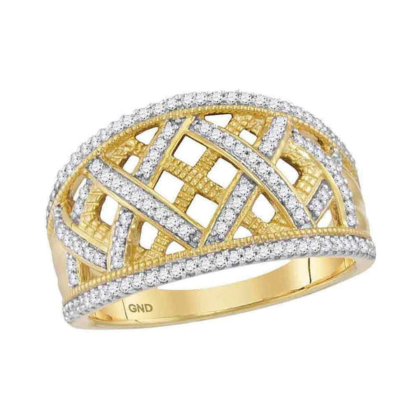 10kt Yellow Gold Women's Diamond Lattice Fashion Band Ring 1/3 Cttw-Gold & Diamond Rings-JadeMoghul Inc.