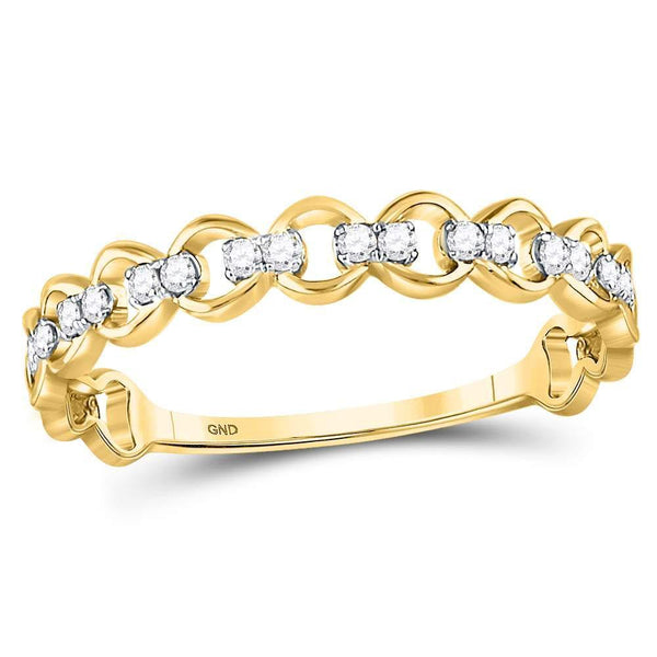 10kt Yellow Gold Women's Diamond Link Stackable Band Ring 1/8 Cttw-Gold & Diamond Rings-JadeMoghul Inc.