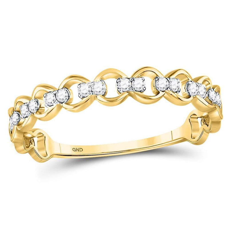 10kt Yellow Gold Women's Diamond Link Stackable Band Ring 1/8 Cttw-Gold & Diamond Rings-JadeMoghul Inc.
