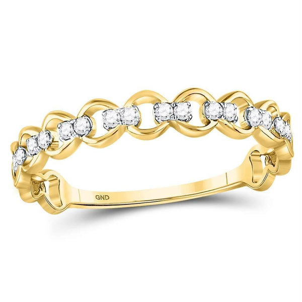 10kt Yellow Gold Women's Diamond Link Stackable Band Ring-Rings And Bands-9-JadeMoghul Inc.