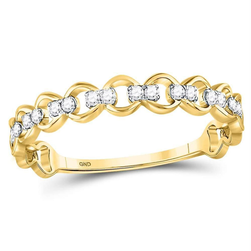 10kt Yellow Gold Women's Diamond Link Stackable Band Ring-Rings And Bands-9-JadeMoghul Inc.