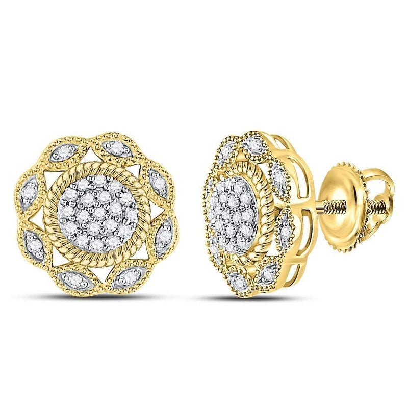 10kt Yellow Gold Women's Diamond Milgrain Cable Cluster Earrings 1/6 Cttw-Gold & Diamond Earrings-JadeMoghul Inc.