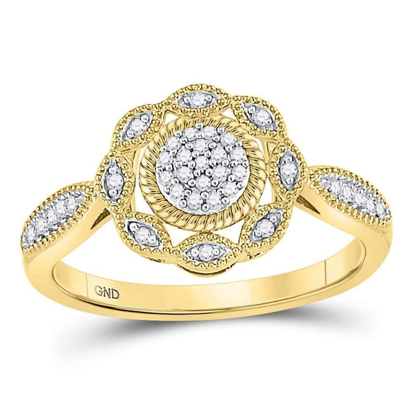 10kt Yellow Gold Women's Diamond Milgrain Cable Cluster Ring 1/8 Cttw-Gold & Diamond Rings-JadeMoghul Inc.