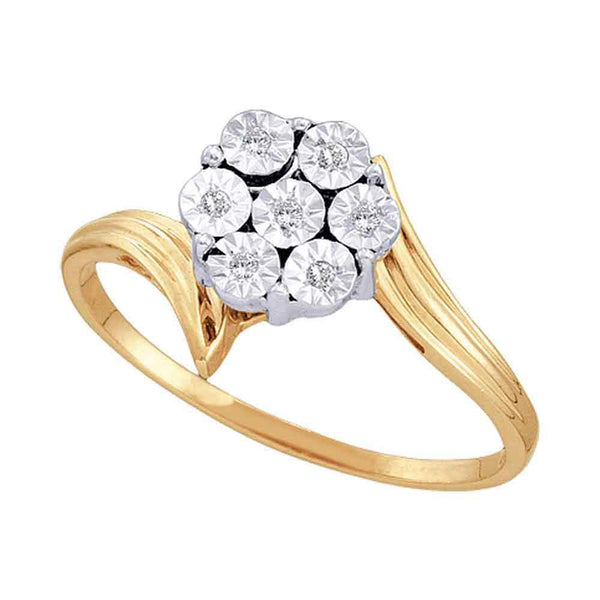 10kt Yellow Gold Women's Diamond Miracle Flower Cluster Ring 1/20 Cttw-Gold & Diamond Rings-JadeMoghul Inc.