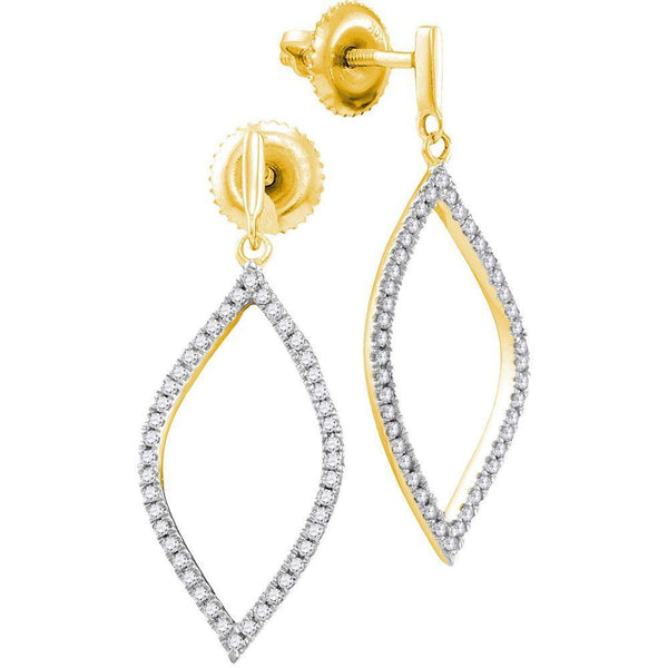 10kt Yellow Gold Women's Diamond Oblong Oval Dangle Earrings 1/5 Cttw-Gold & Diamond Earrings-JadeMoghul Inc.