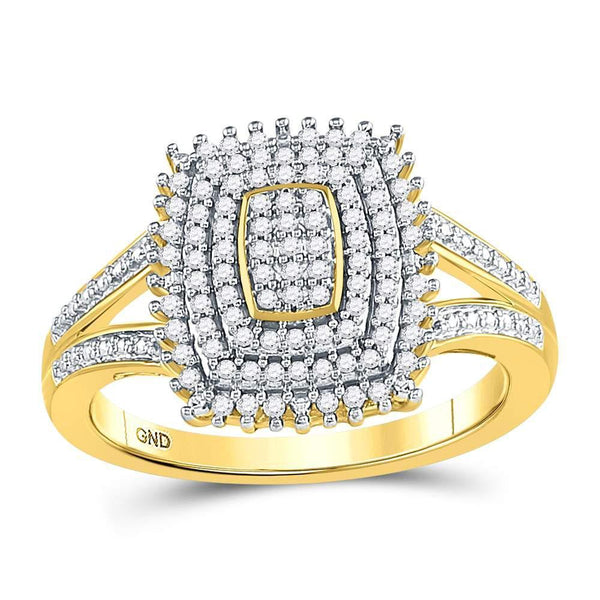10kt Yellow Gold Women's Diamond Rectangle Cluster Split-shank Ring 1/4 Cttw-Gold & Diamond Rings-JadeMoghul Inc.