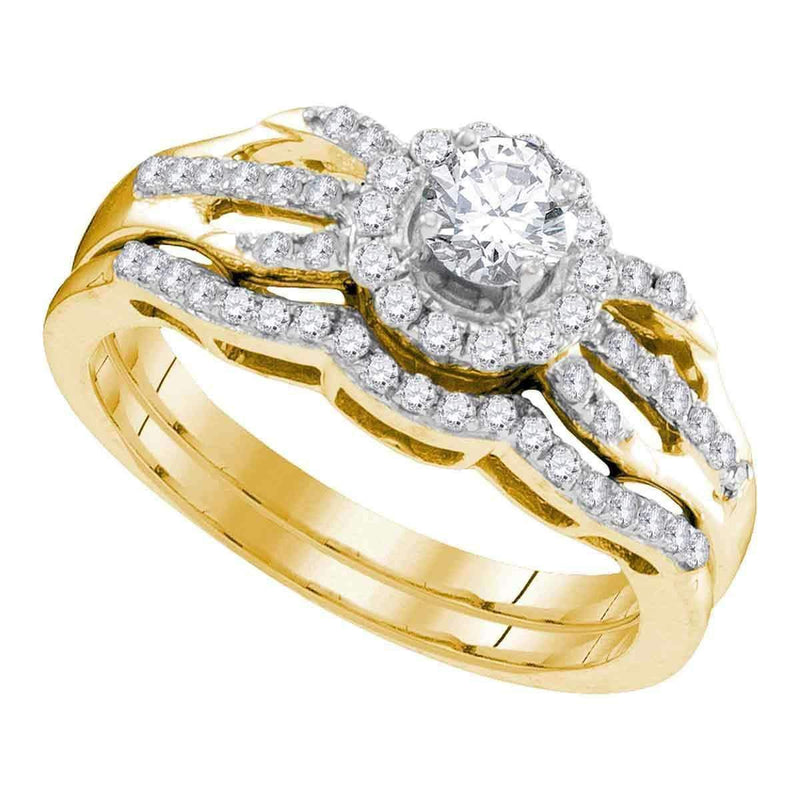 10kt Yellow Gold Women's Diamond Round Bridal Wedding Engagement Ring Band Set 1/2 Cttw - FREE Shipping (US/CAN)-Gold & Diamond Wedding Ring Sets-8-JadeMoghul Inc.