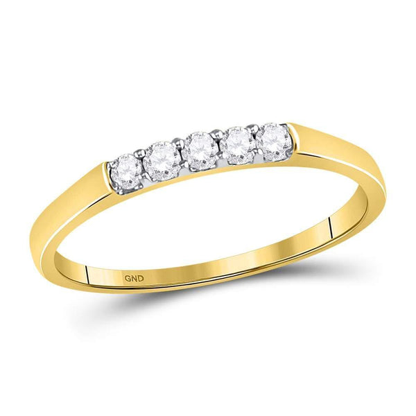 10kt Yellow Gold Women's Diamond Single Row 5-stone Band Ring 1/6 Cttw-Gold & Diamond Rings-JadeMoghul Inc.