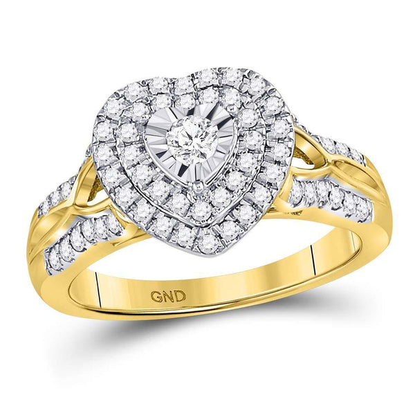 10kt Yellow Gold Women's Diamond Solitaire Heart Ring 1/2 Cttw-Gold & Diamond Rings-JadeMoghul Inc.