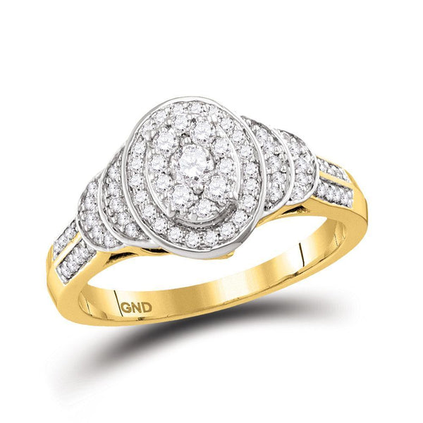 10kt Yellow Gold Women's Diamond Solitaire Oval Cluster Ring 1/2 Cttw-Gold & Diamond Rings-JadeMoghul Inc.