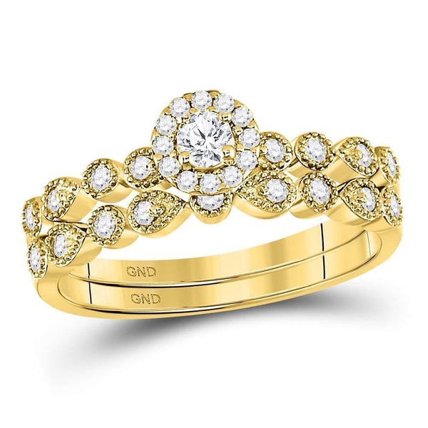 10kt Yellow Gold Women's Diamond Stackable Bridal or Engagement Ring Band Set 1/3 Cttw-Gold & Diamond Wedding Jewelry-JadeMoghul Inc.