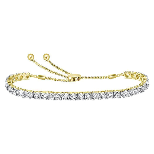 10kt Yellow Gold Women's Diamond Studded Bolo Bracelet 1/2 Cttw-Gold & Diamond Bracelets-JadeMoghul Inc.