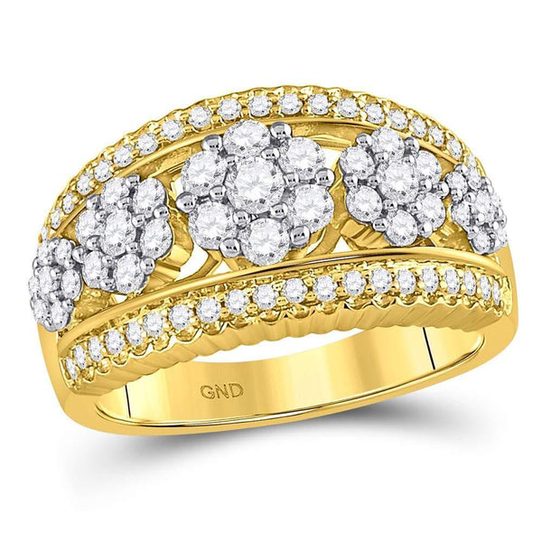 10kt Yellow Gold Women's Diamond Symmetrical Flower Cluster Ring 1.00 Cttw-Gold & Diamond Rings-JadeMoghul Inc.
