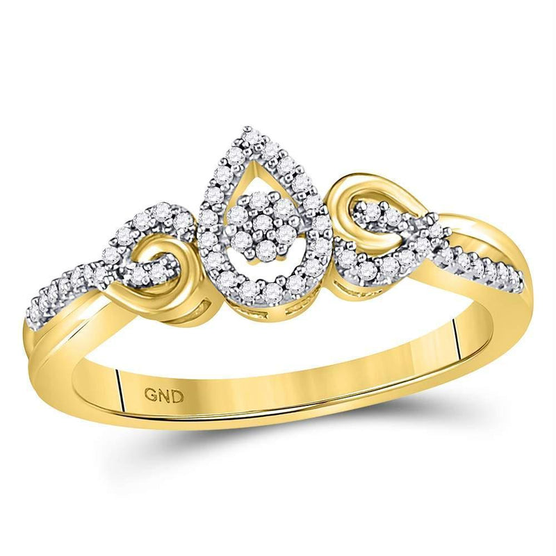 10kt Yellow Gold Women's Diamond Teardrop Cluster Curl Ring-Rings And Bands-JadeMoghul Inc.