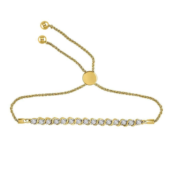 10kt Yellow Gold Women's Diamond Tennis Bolo Bracelet 1/5 Cttw-Gold & Diamond Bracelets-JadeMoghul Inc.