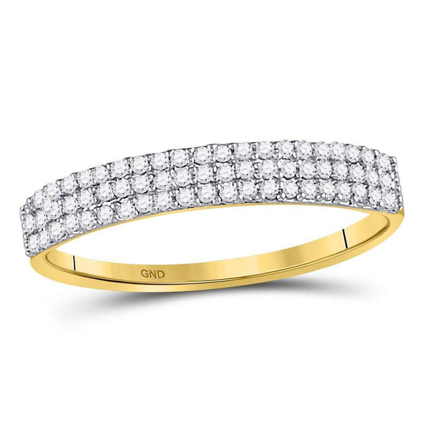 10kt Yellow Gold Women's Diamond Triple Row Fashion Band Ring 1/5 Cttw-Gold & Diamond Rings-JadeMoghul Inc.