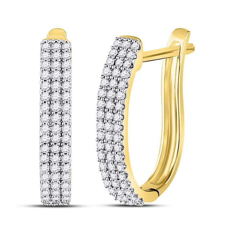 10kt Yellow Gold Women's Diamond Triple Row Hoop Earrings 1/4 Cttw-Gold & Diamond Earrings-JadeMoghul Inc.