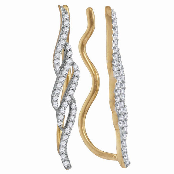 10kt Yellow Gold Women's Diamond Vertical Twist Climber Earrings 1/4 Cttw-Gold & Diamond Earrings-JadeMoghul Inc.