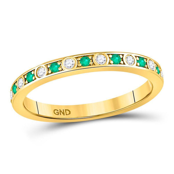10kt Yellow Gold Women's Emerald Diamond Alternating Stackable Band Ring 1/4 Cttw-Gold & Diamond Rings-JadeMoghul Inc.