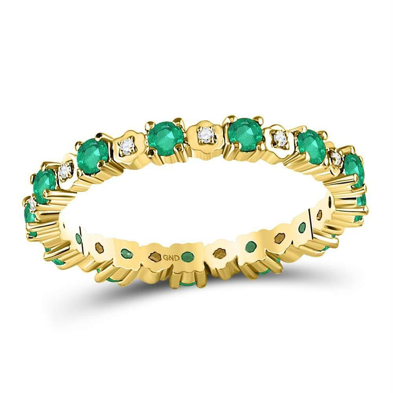 10kt Yellow Gold Women's Emerald Diamond Eternity Band Ring-Rings And Bands-JadeMoghul Inc.