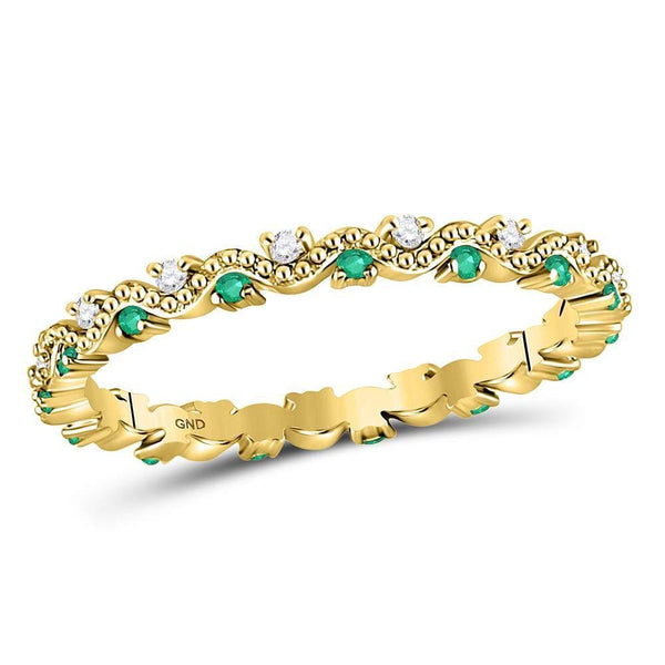 10kt Yellow Gold Women's Emerald Diamond Eternity Stackable Band Ring 1/4 Cttw-Gold & Diamond Rings-JadeMoghul Inc.