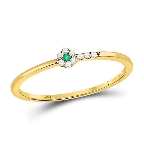 10kt Yellow Gold Women's Emerald Diamond Stackable Band Ring 1/20 Cttw-Gold & Diamond Rings-JadeMoghul Inc.