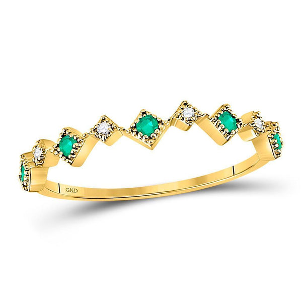 10kt Yellow Gold Women's Emerald Diamond Stackable Band Ring 1/5 Cttw-Gold & Diamond Rings-JadeMoghul Inc.
