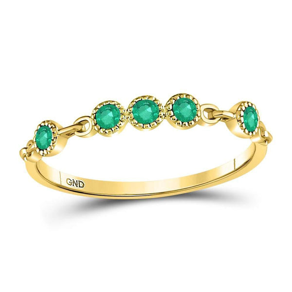 10kt Yellow Gold Women's Emerald Dot Stackable Band Ring 1/20 Cttw-Gold & Diamond Rings-JadeMoghul Inc.