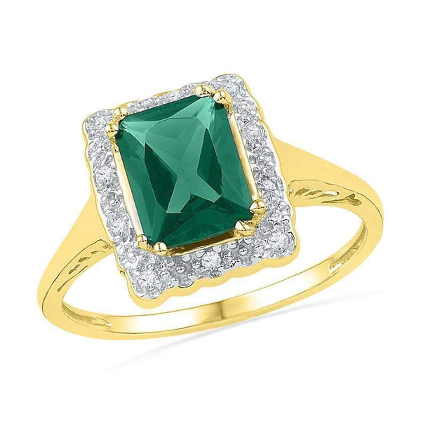 10kt Yellow Gold Women's Emerald Lab-Created Emerald Solitaire Ring 1-3/4 Cttw - FREE Shipping (US/CAN)-Gold & Diamond Fashion Rings-6.5-JadeMoghul Inc.