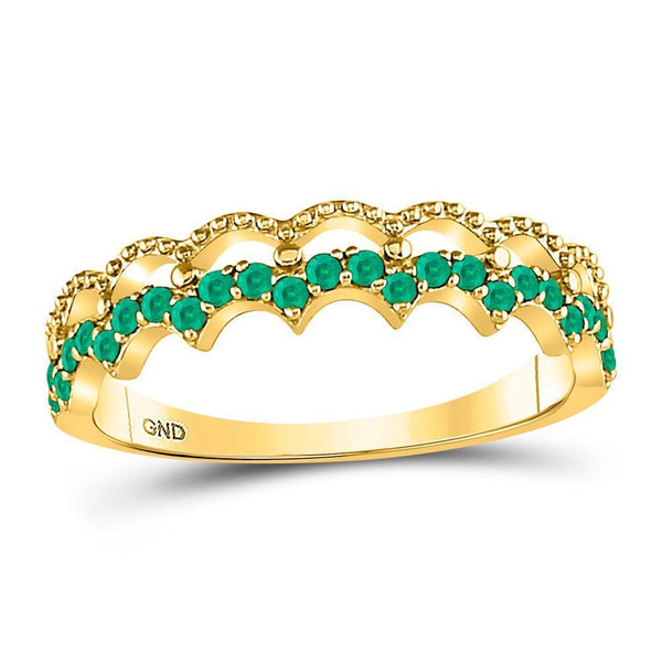 10kt Yellow Gold Women's Emerald Scalloped Stackable Band Ring 1/4 Cttw-Gold & Diamond Rings-JadeMoghul Inc.
