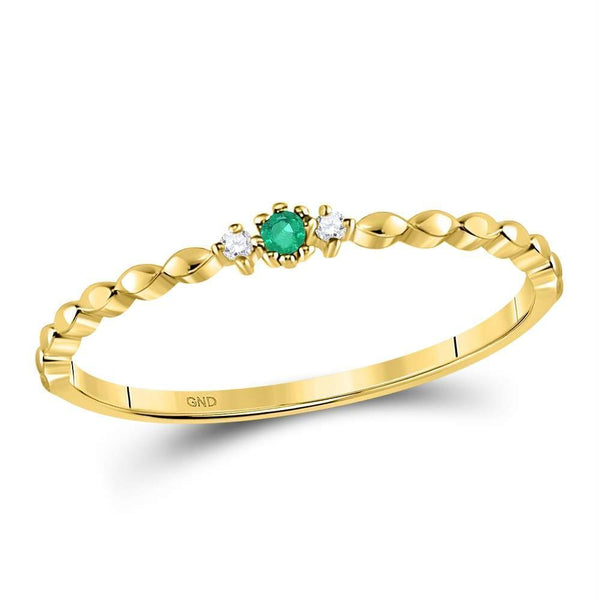 10kt Yellow Gold Women's Emerald Solitaire Diamond-Accent Ring-Rings And Bands-9-JadeMoghul Inc.