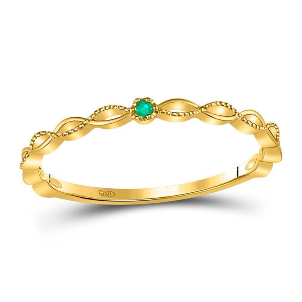 10kt Yellow Gold Women's Emerald Solitaire Milgrain Stackable Band Ring .01 Cttw-Gold & Diamond Rings-JadeMoghul Inc.
