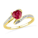 10kt Yellow Gold Women's Heart Lab-Created Ruby Solitaire Diamond-accent Bypass Ring 1.00 Cttw - FREE Shipping (US/CAN)-Rings And Bands-5-JadeMoghul Inc.