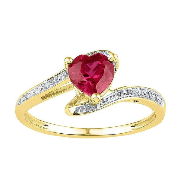 10kt Yellow Gold Women's Heart Lab-Created Ruby Solitaire Diamond-accent Ring 1.00 Cttw - FREE Shipping (US/CAN) - Size 8-Rings And Bands-7-JadeMoghul Inc.